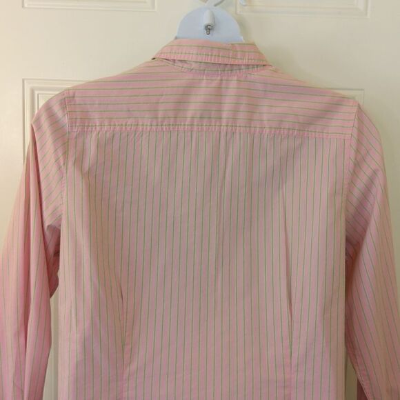 Old Navy perfect fit long sleeve pink and green stripe button front shirt. - Picture 10 of 15